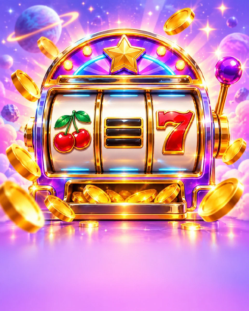 Classic three-reel slot machine showing cherries, bars and a lucky seven